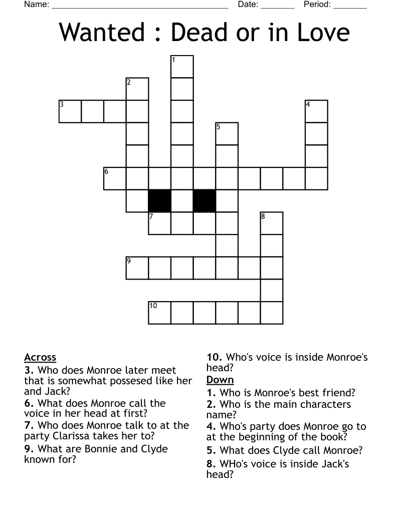 Wanted : Dead or in Love Crossword