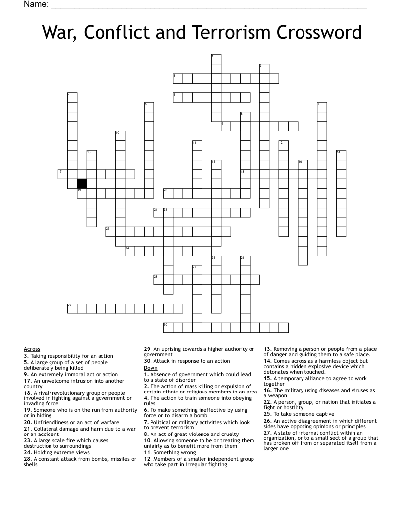War, Conflict and Terrorism Crossword