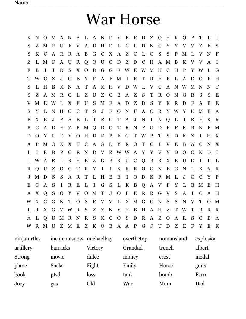 War Horse Word Search