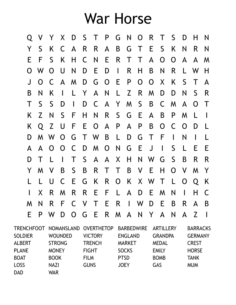 War Horse Word Search