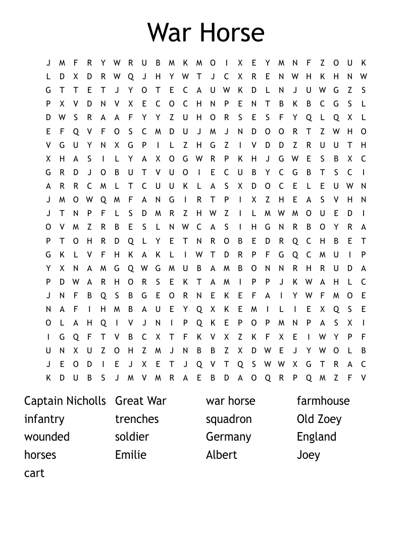 War Horse Word Search