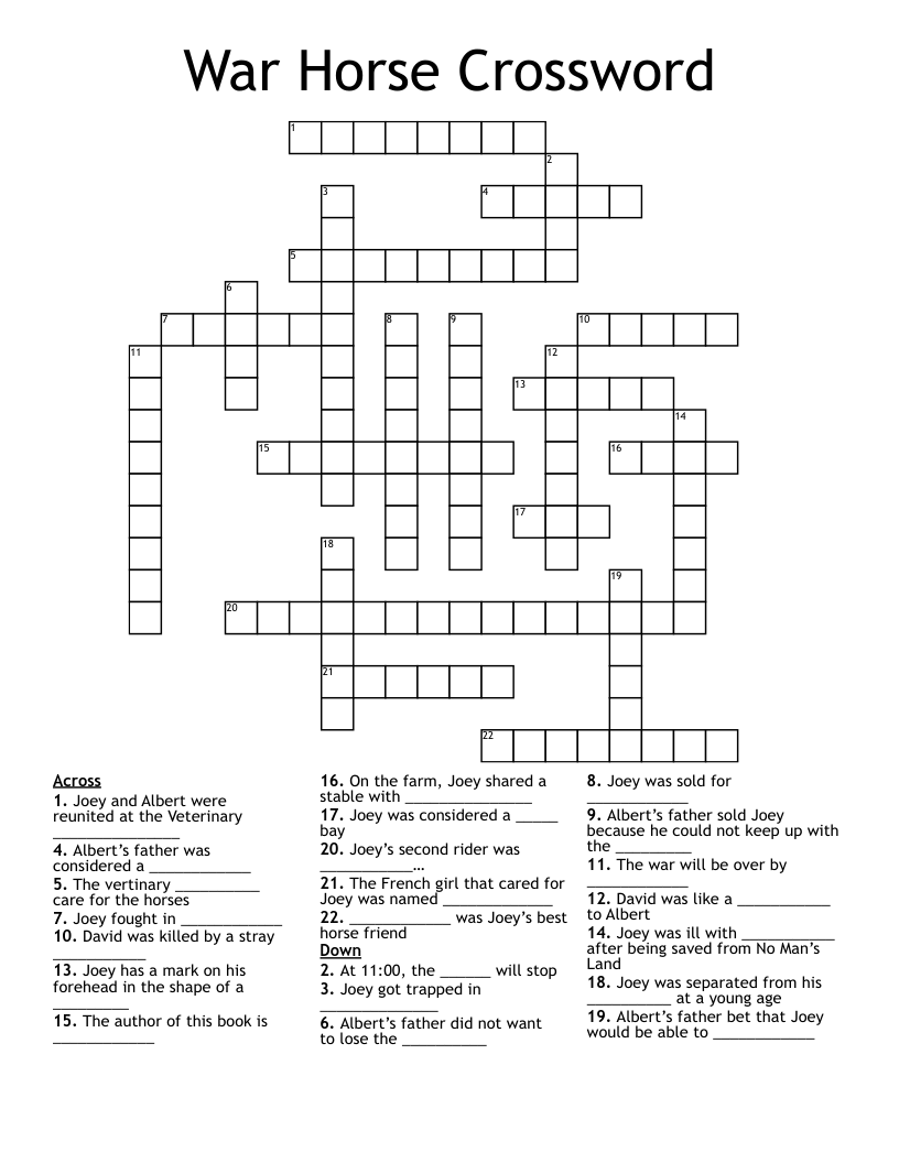 War Horse Crossword 