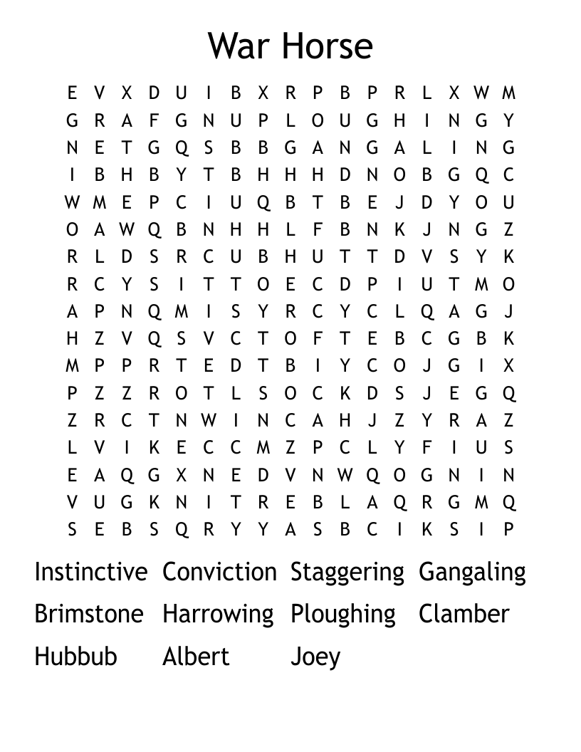 War Horse  Word Search