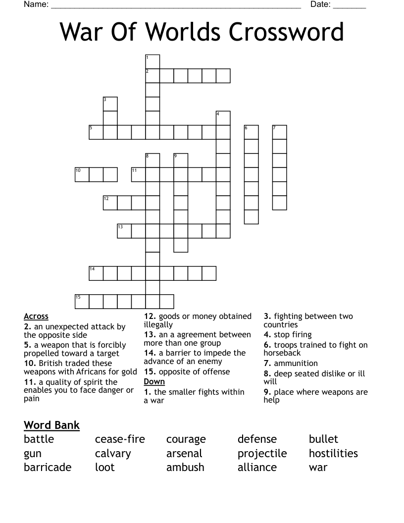 War Of Worlds Crossword