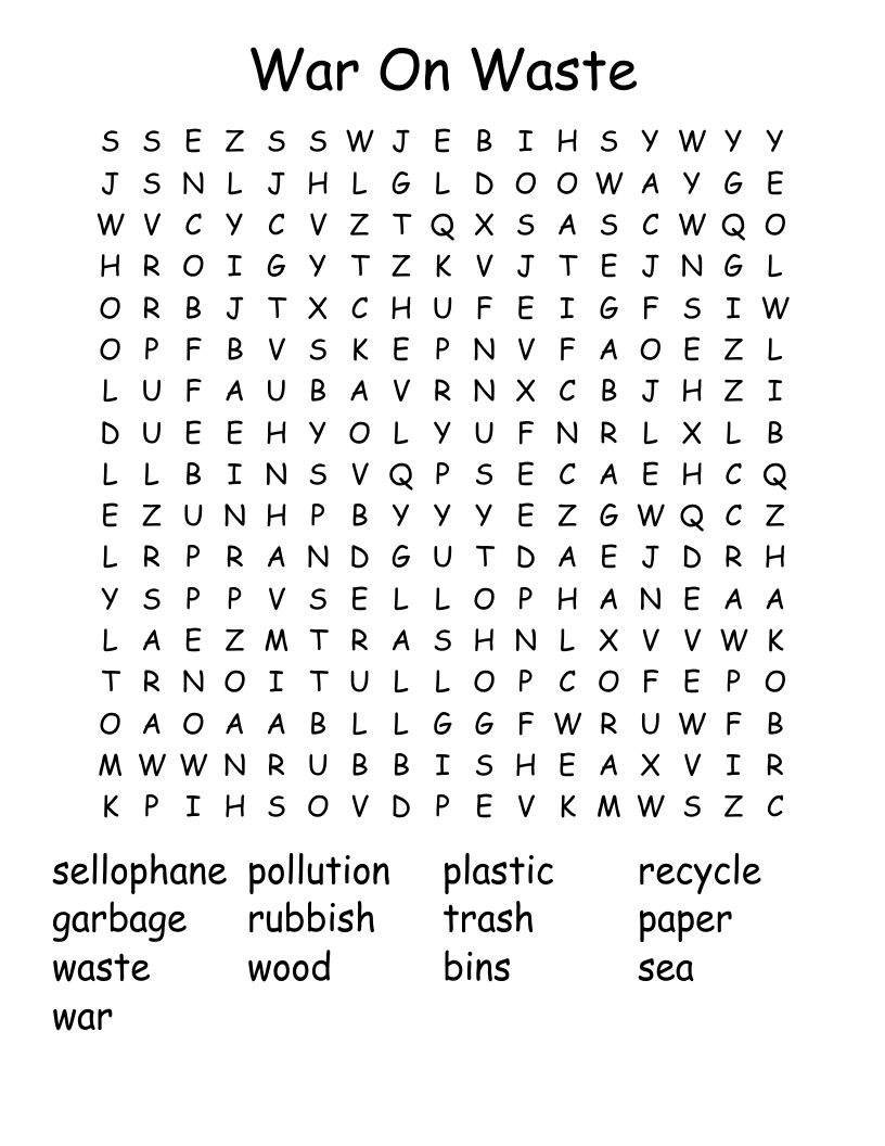 War On Waste Word Search