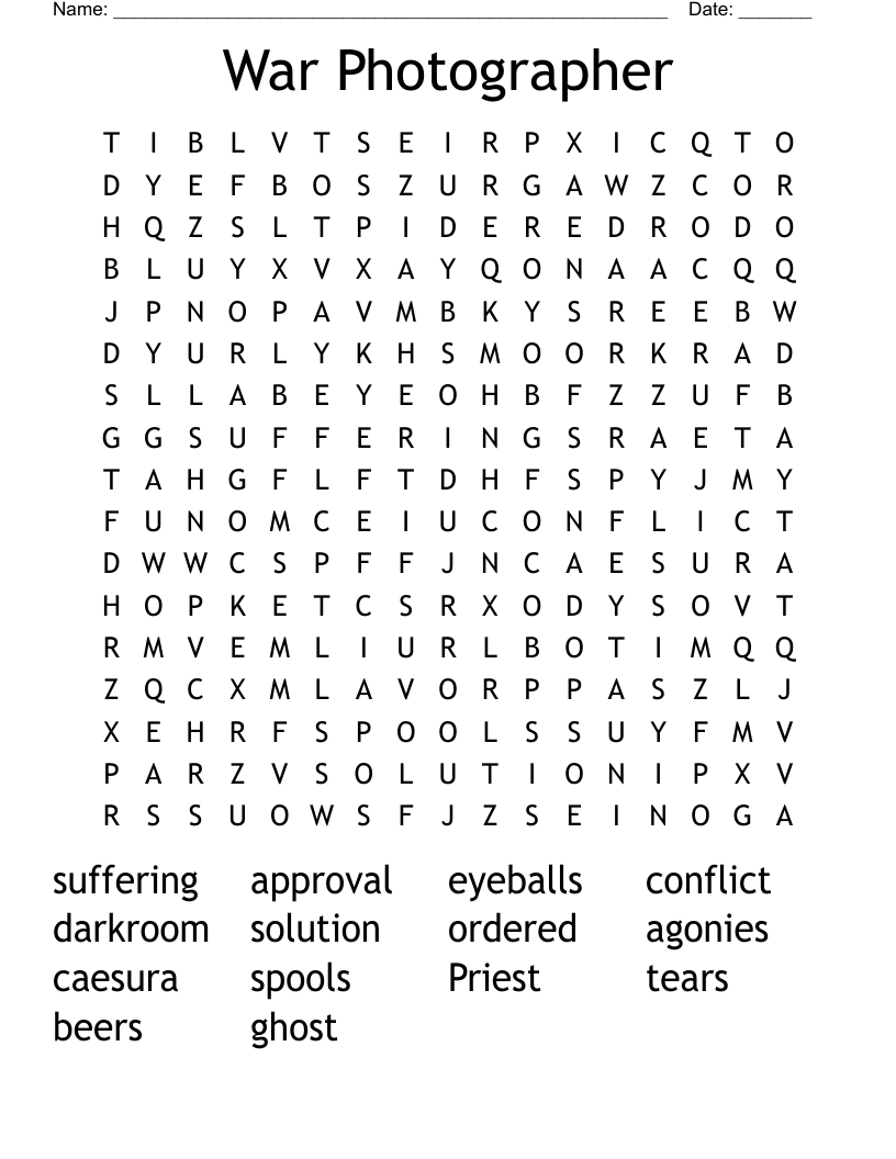 War Photographer Word Search
