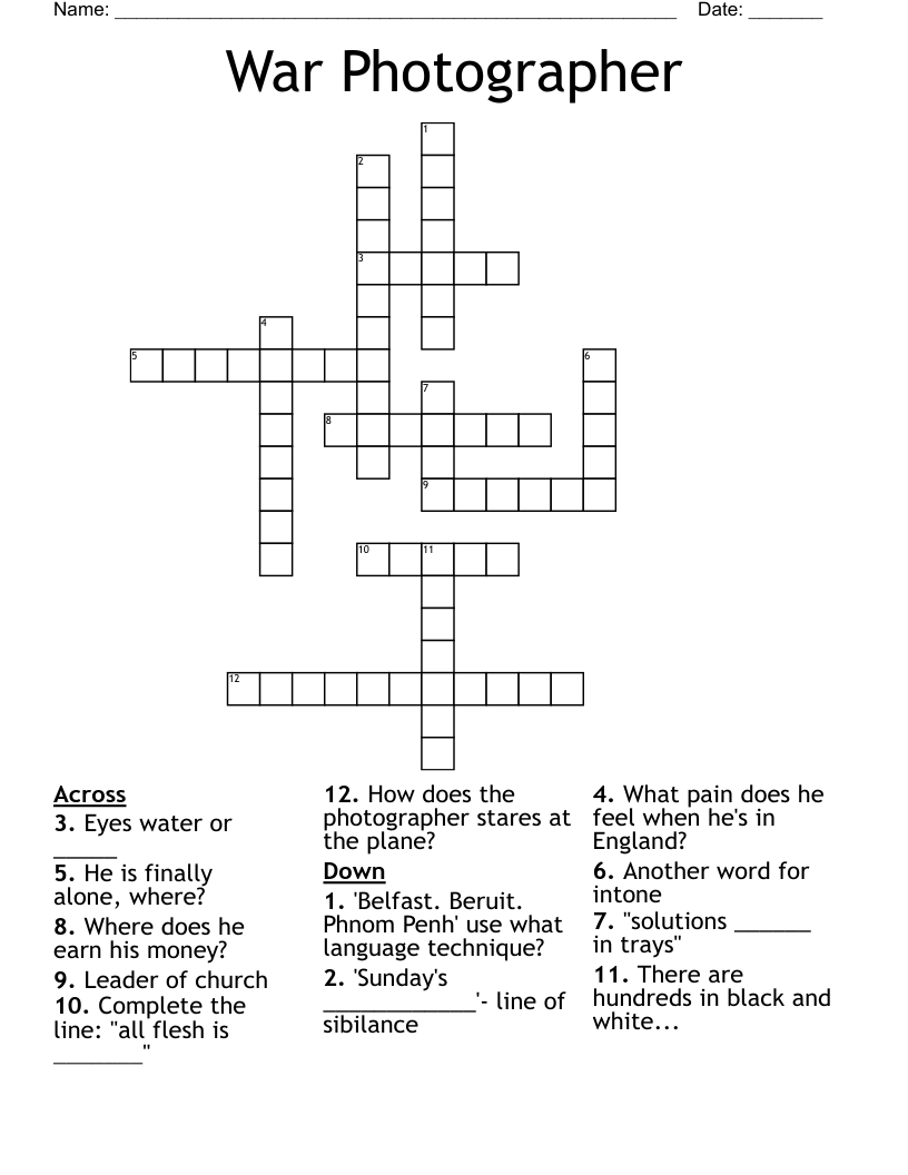 War Photographer Crossword
