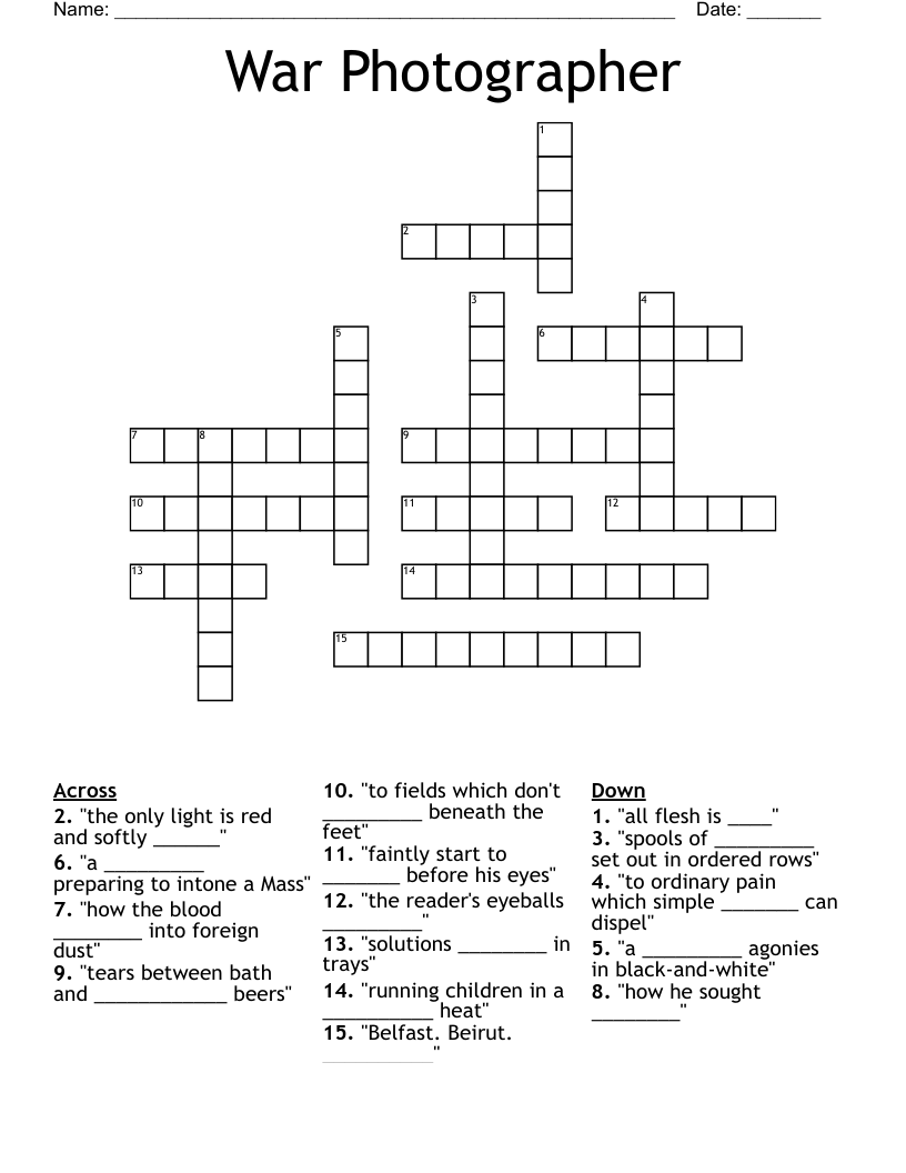 War Photographer Crossword