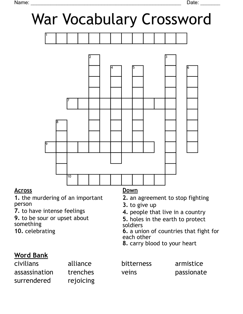 War Vocabulary Crossword 