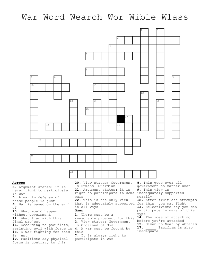War Word Wearch Wor Wible Wlass Crossword