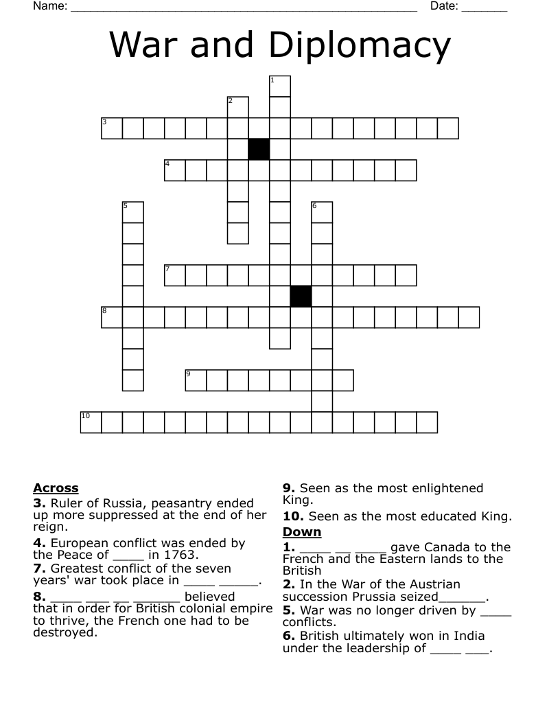 War and Diplomacy Crossword