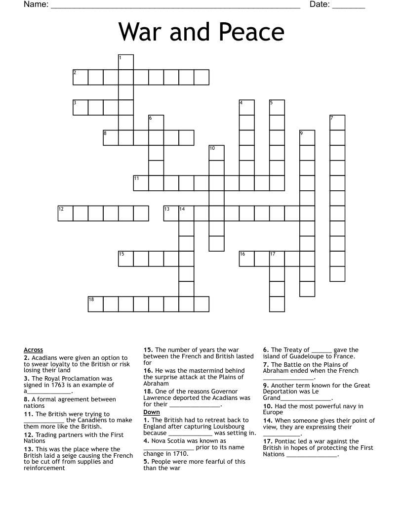 War and Peace  Crossword