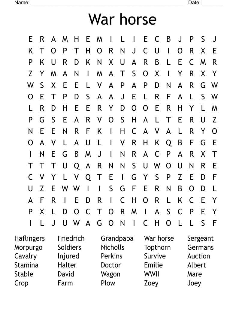 War horse Word Search