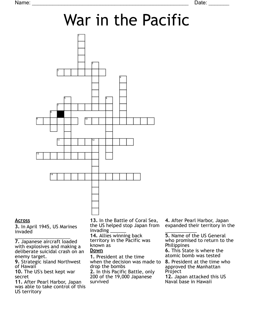 War in the Pacific Crossword