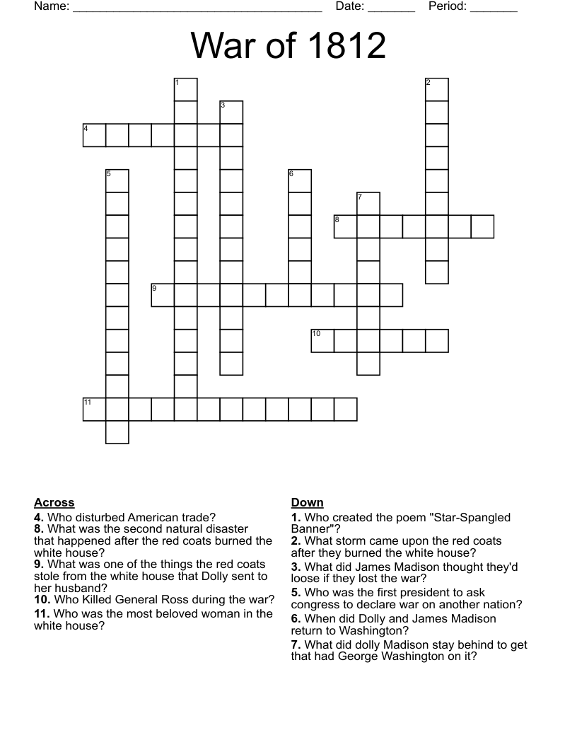 War of 1812 Crossword
