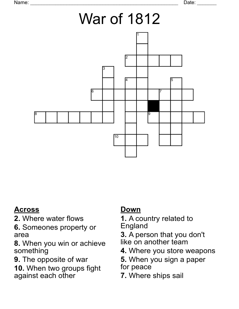 War of 1812 Crossword
