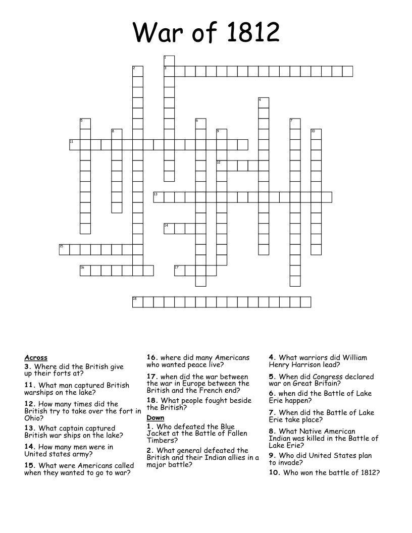 War of 1812 Crossword