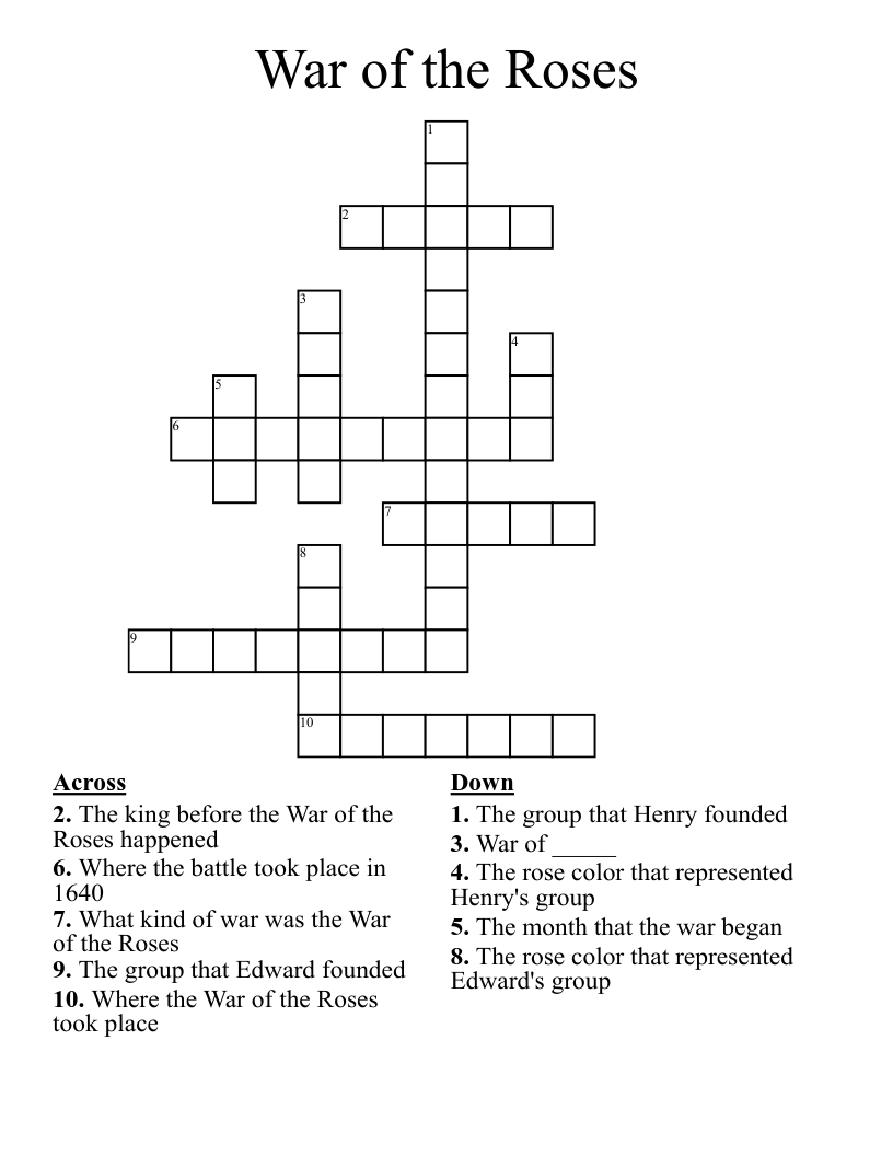 War of the Roses Crossword