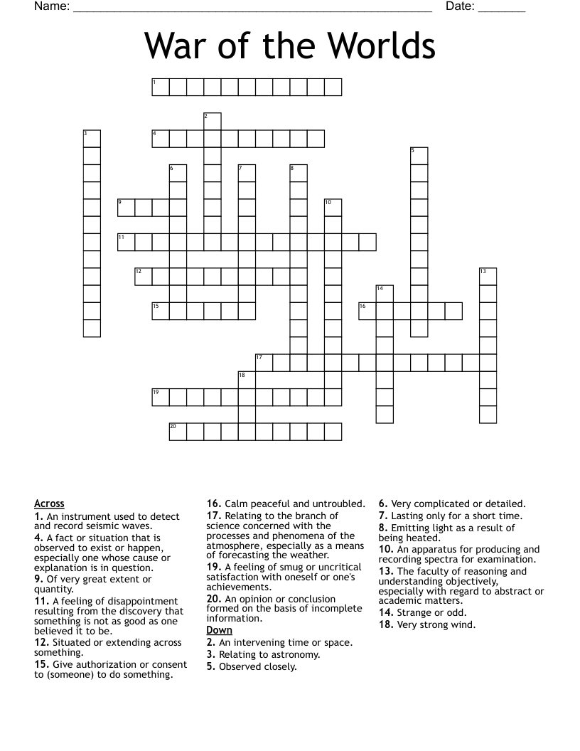 War of the Worlds Crossword