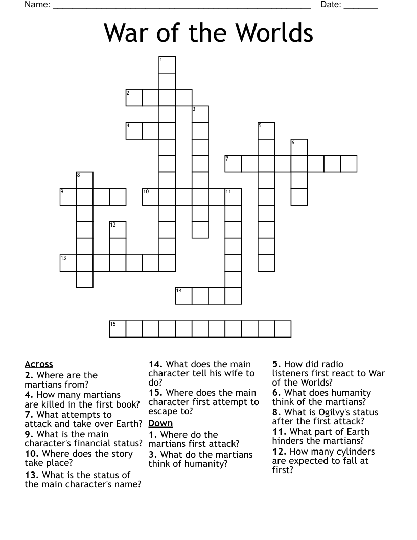 War of the Worlds Crossword