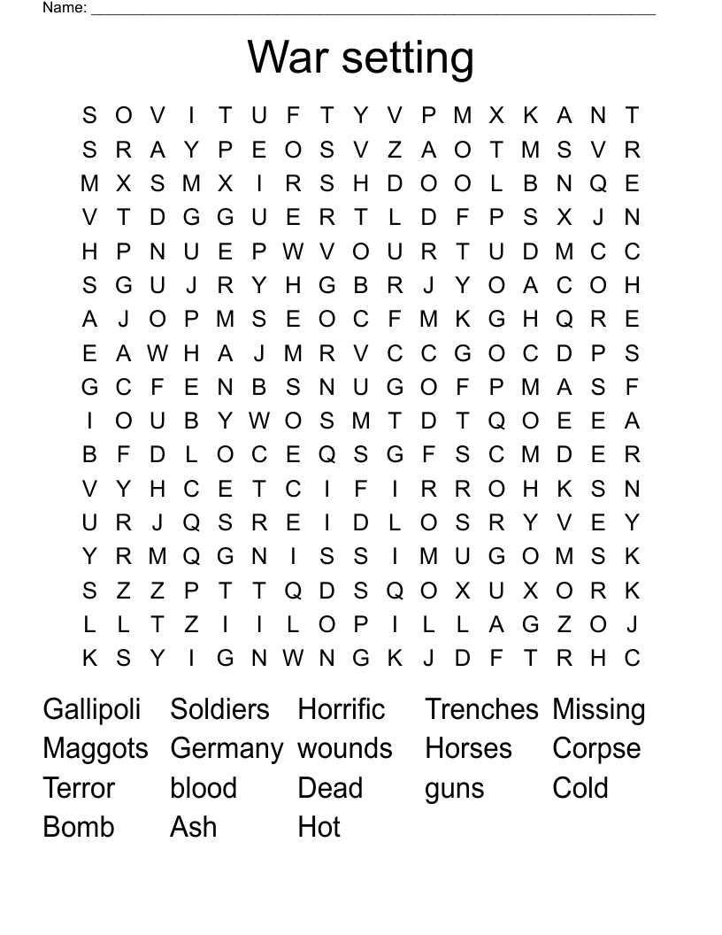 War setting Word Search