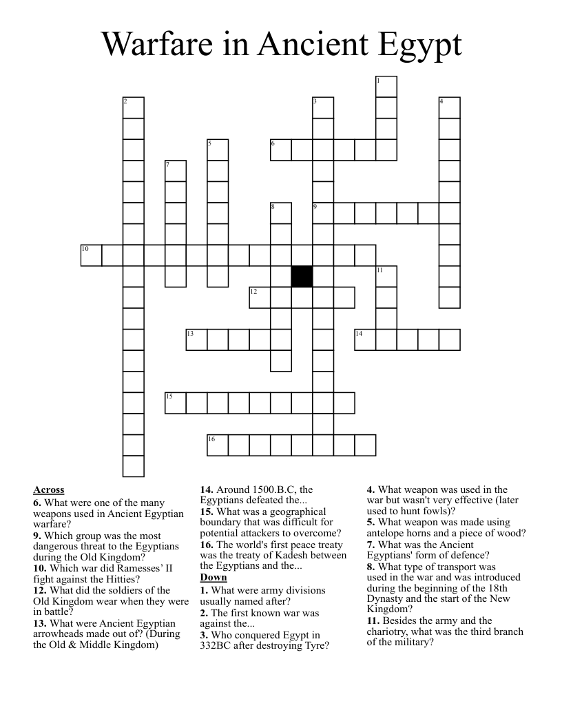 Warfare in Ancient Egypt Crossword