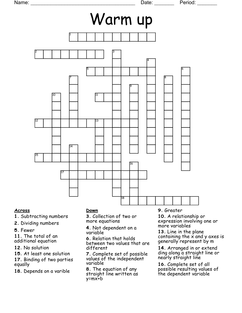 Warm up Crossword