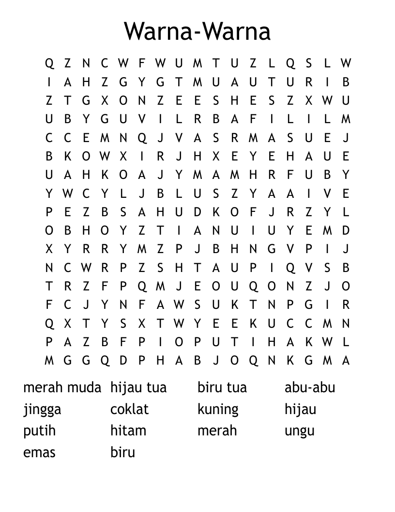 Warna-Warna Word Search