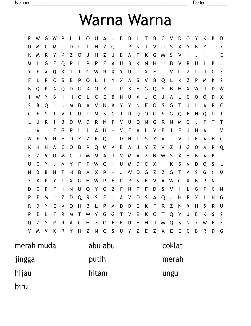 Warna Warna Word Search