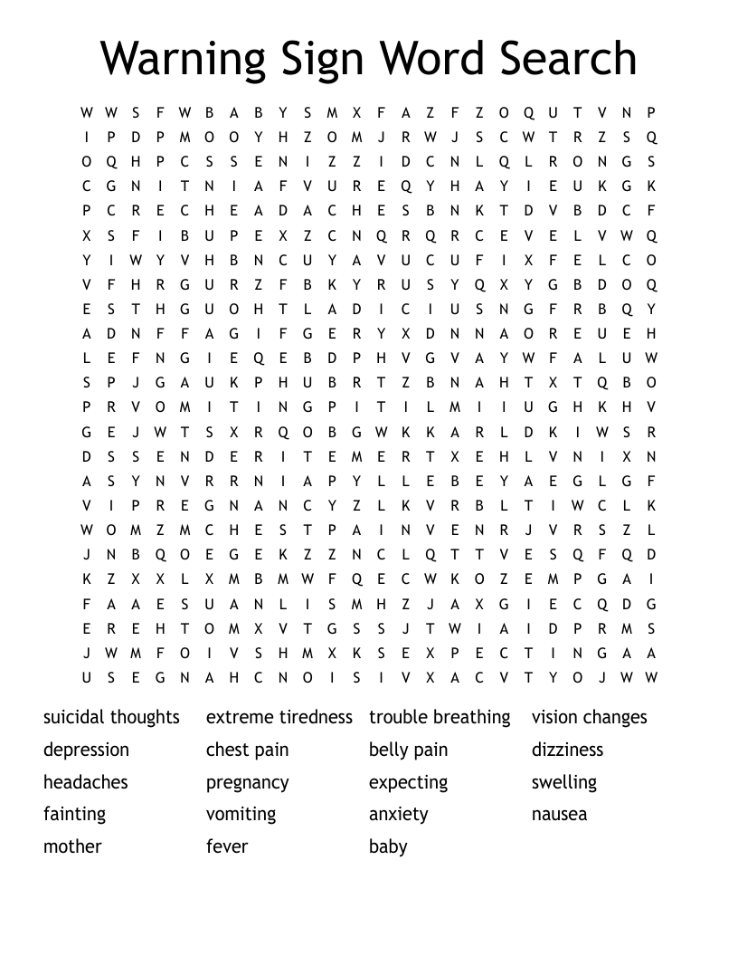 Warning Sign Word Search