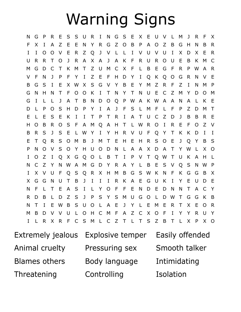 Warning Signs Word Search