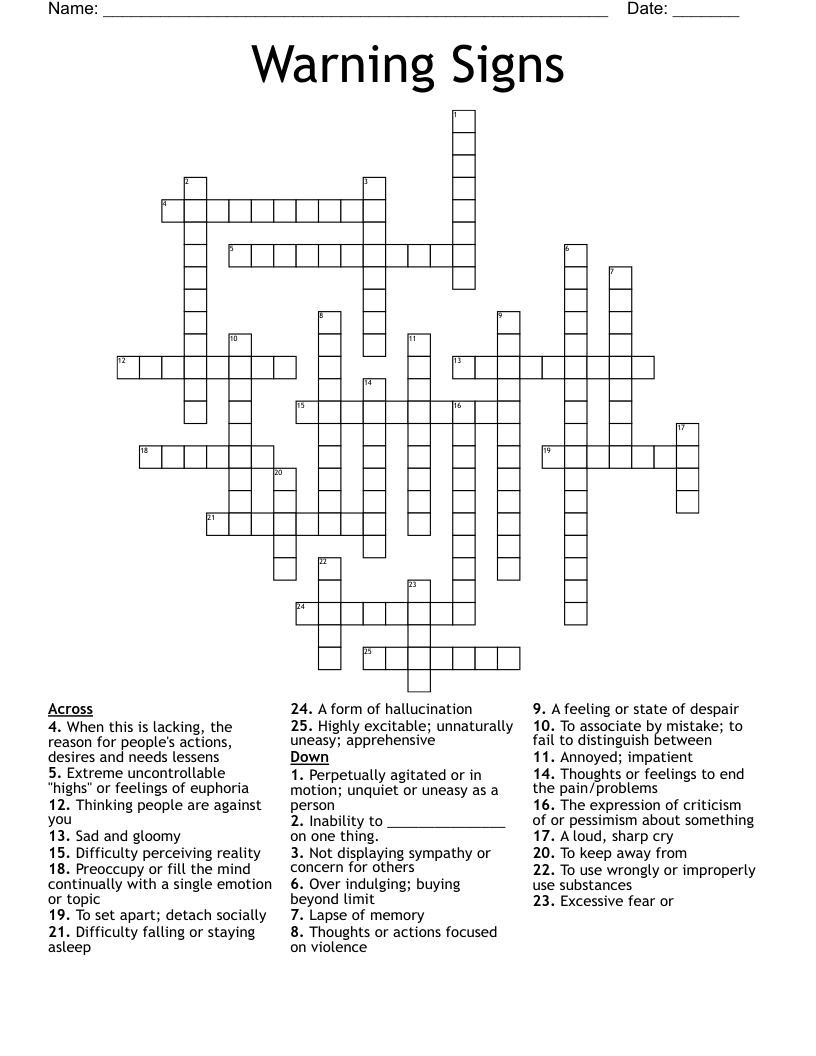 Warning Signs Crossword