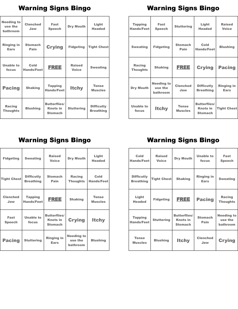 Warning Signs Bingo
