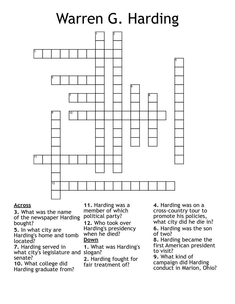 Warren G. Harding Crossword