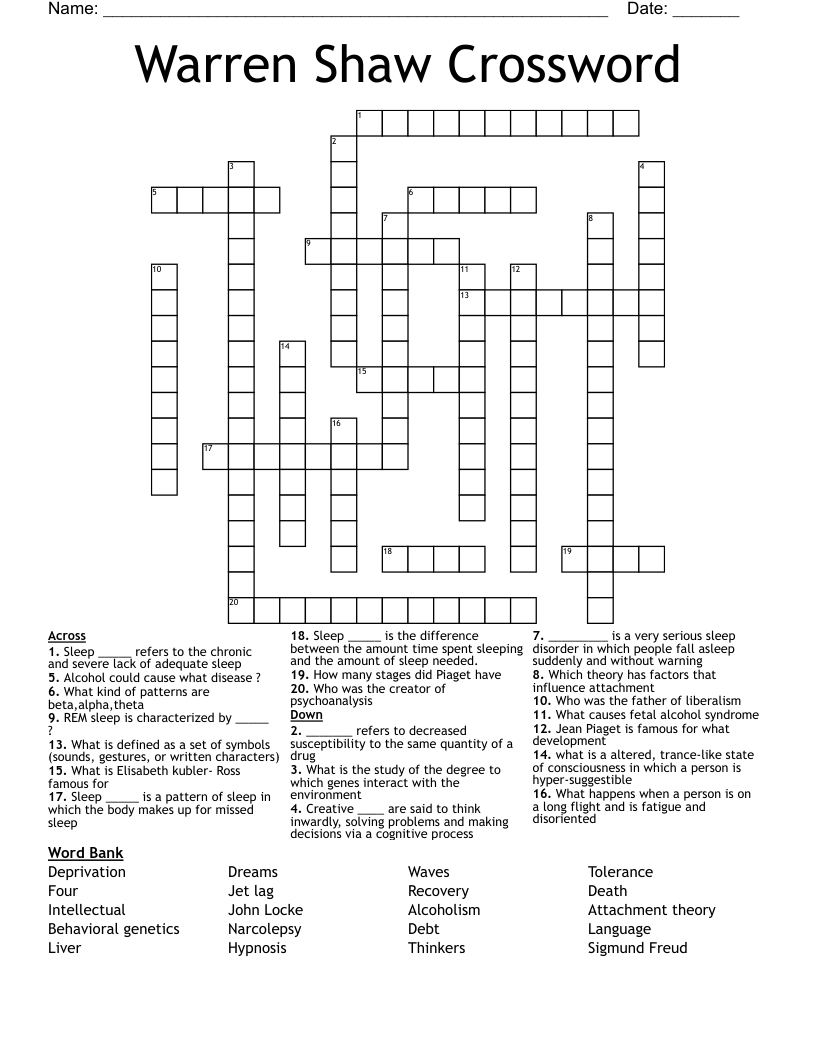 Warren Shaw Crossword 