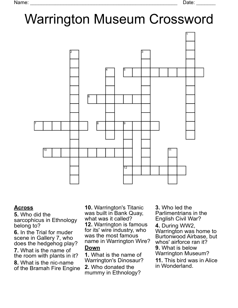 Warrington Museum Crossword