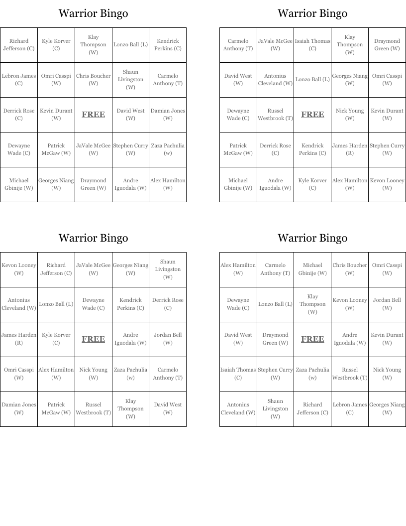 Warrior Bingo