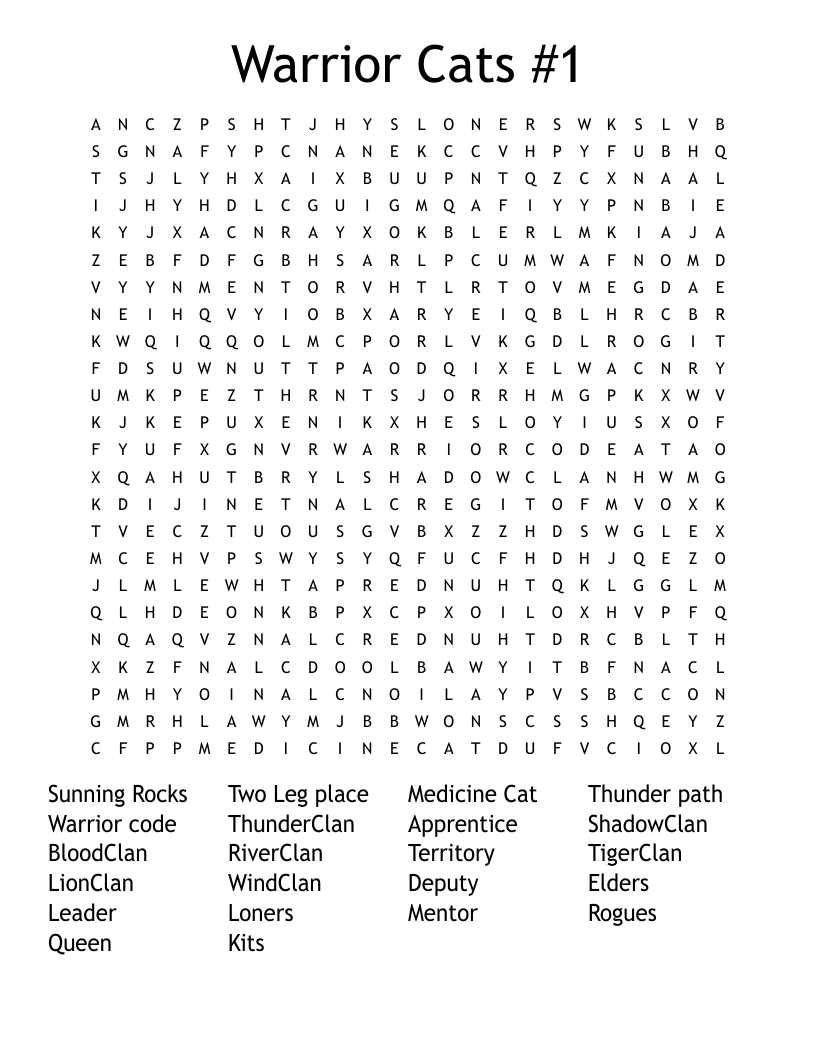 Warrior Cats #1 Word Search