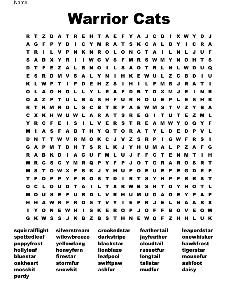 Warrior Cats Word Search