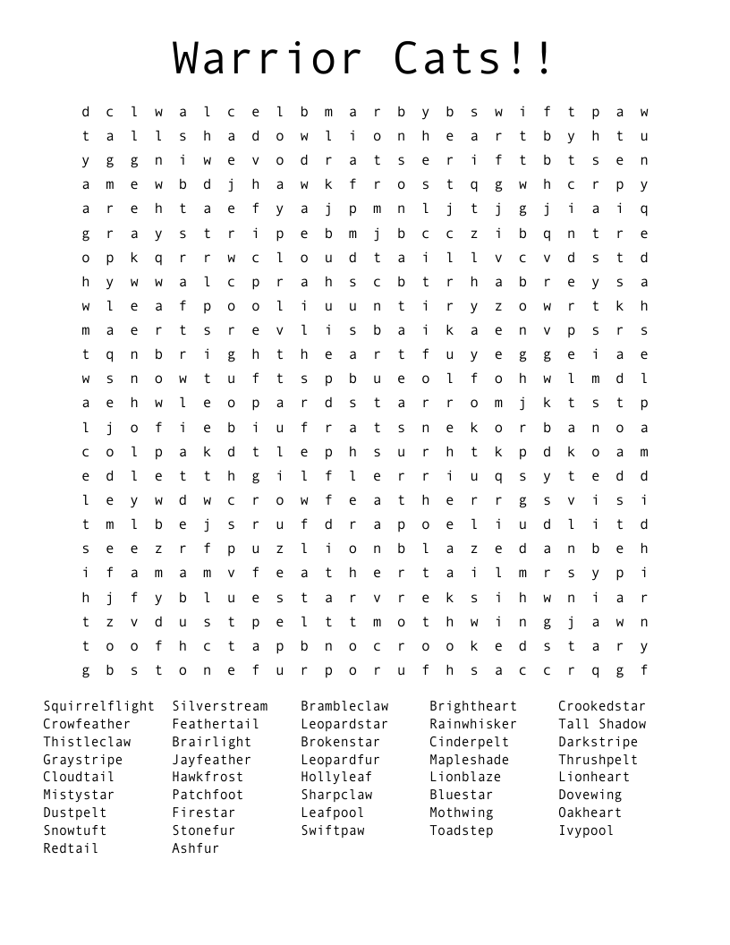 Warrior Cats!! Word Search