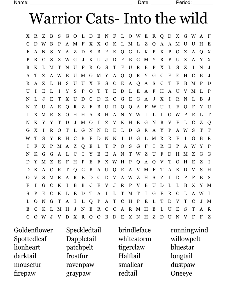 Warrior Cats- Into the wild  Word Search