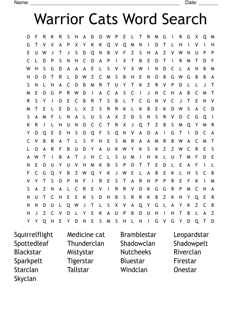 Warrior Cats Word Search