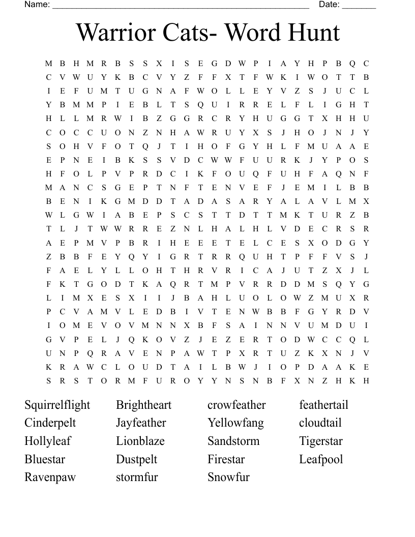 Warrior Cats-  Word Hunt Word Search