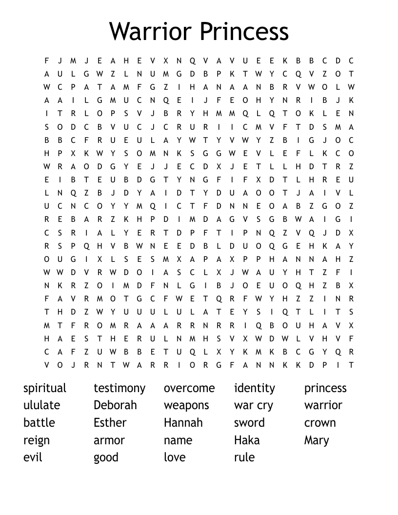 Warrior Princess  Word Search