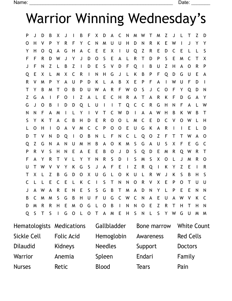 Warrior Winning Wednesday’s  Word Search