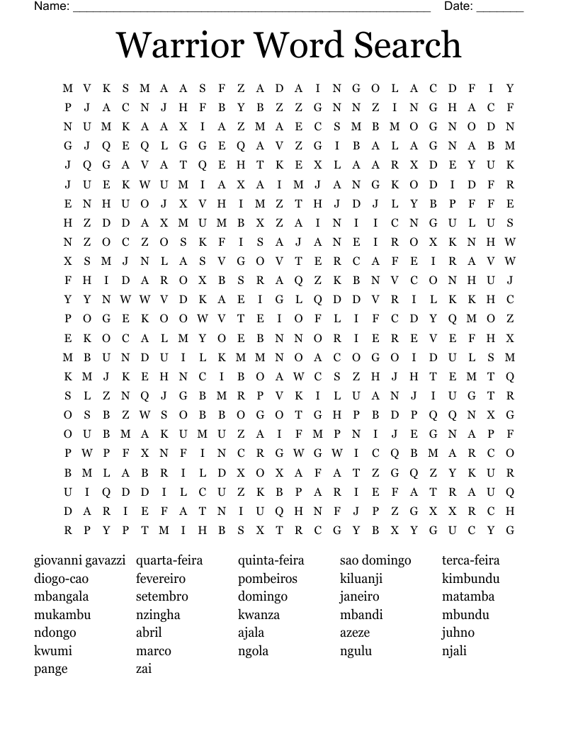 Warrior Word Search