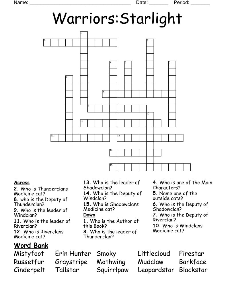 Warriors:Starlight Crossword
