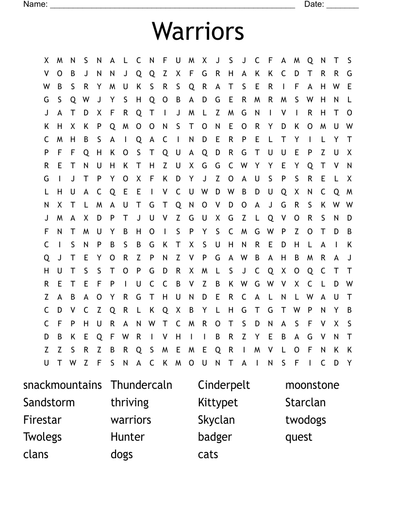 Warriors Word Search