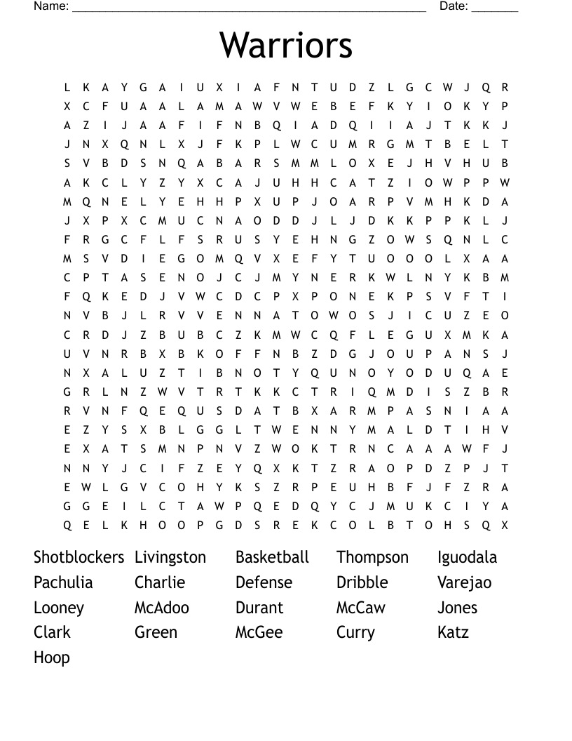 Warriors Word Search