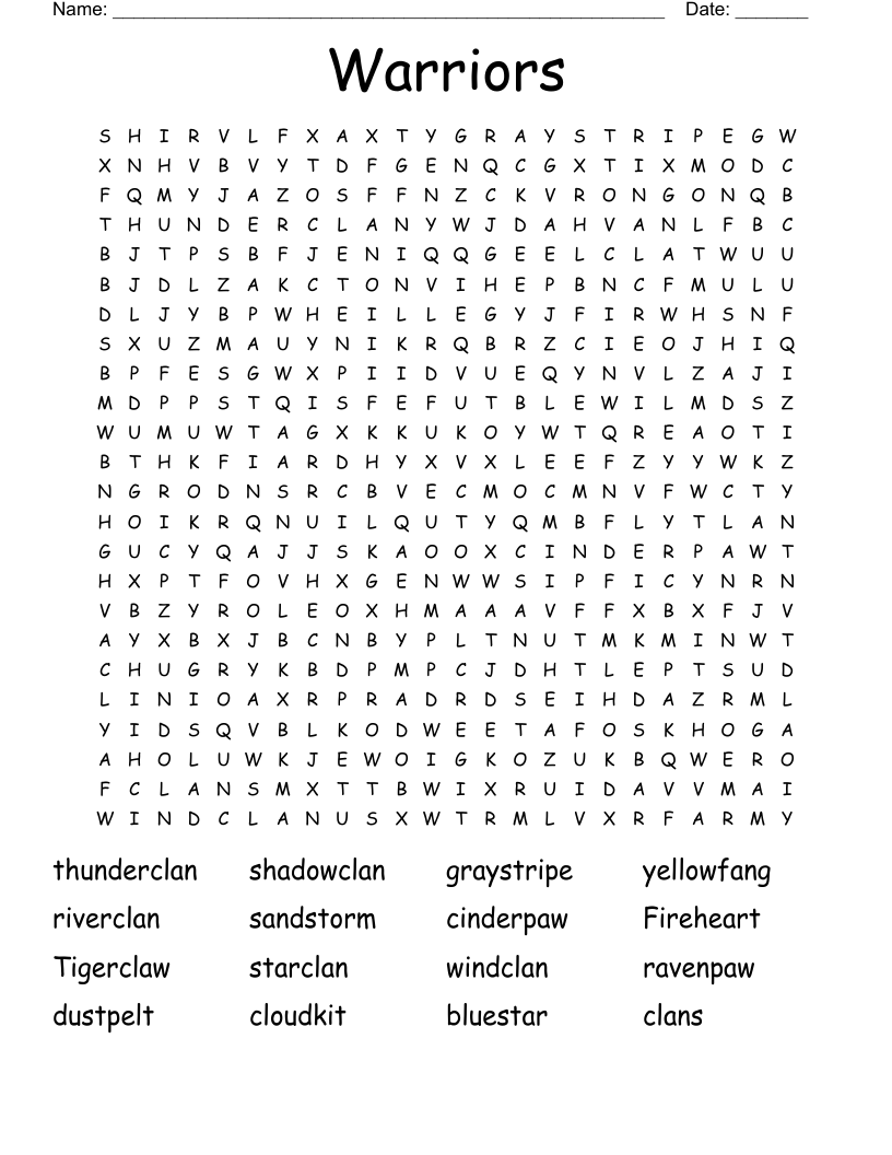 Warriors Word Search